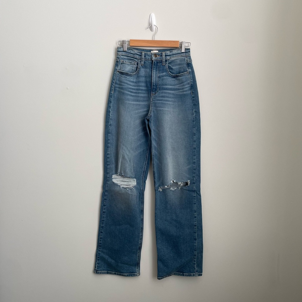 Distressed Blue Straight Leg Jeans